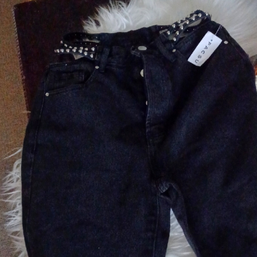 Black High Rise Studded Denim Jeans
